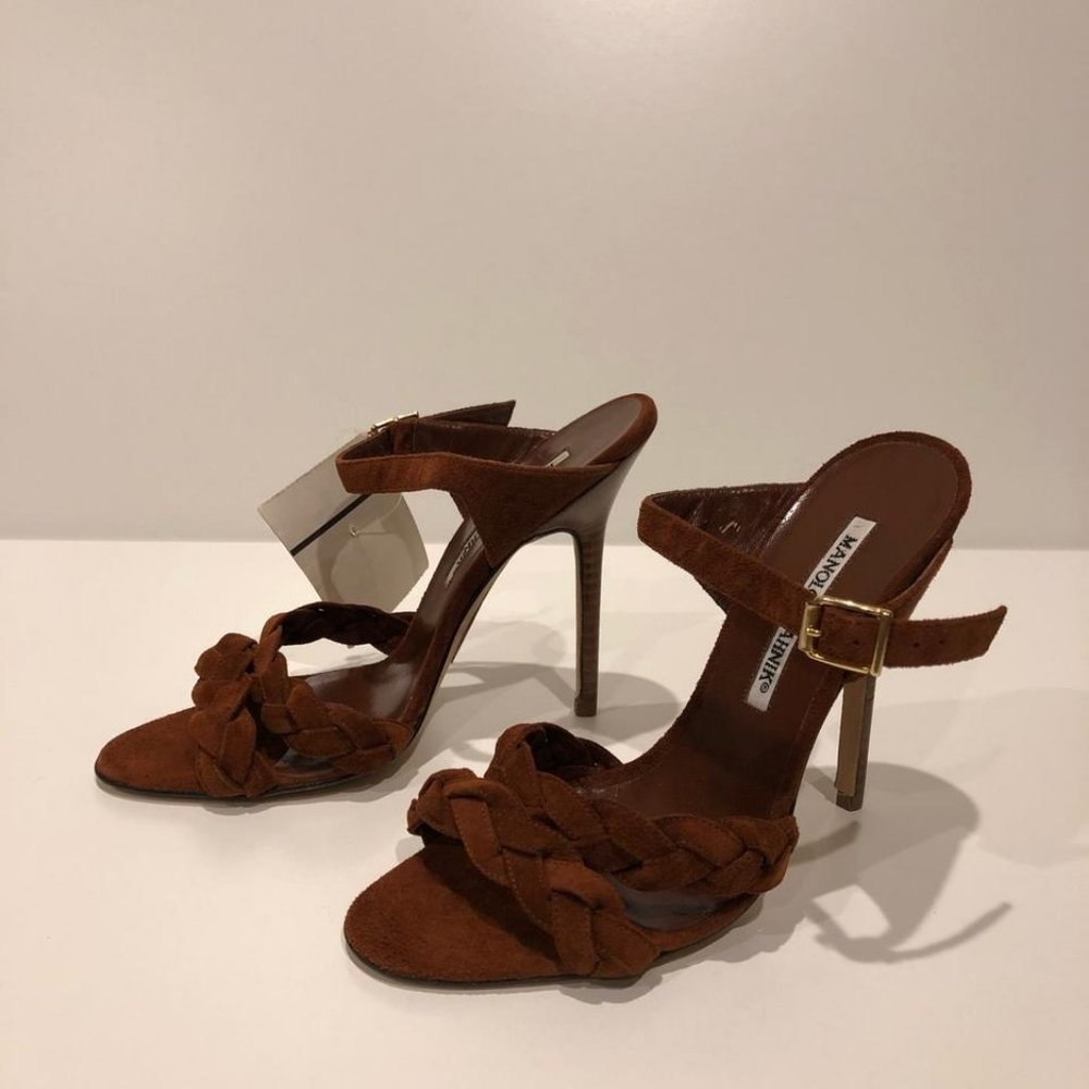 Manolo Blahnik New Braided Suede Mule Heel Sandal - Picture 2 of 10